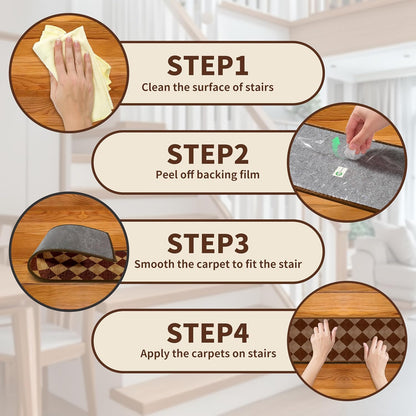 Non-Slip Stair Treads for Wooden Steps 15pcs,8"x30" Stair Carpet Treads for Indoor Use,Peel and Stick Stair Runners,Washable Reusable Adhesive Backing,Pet-Friendly Stair Capet for Kids,Elders,Dogs