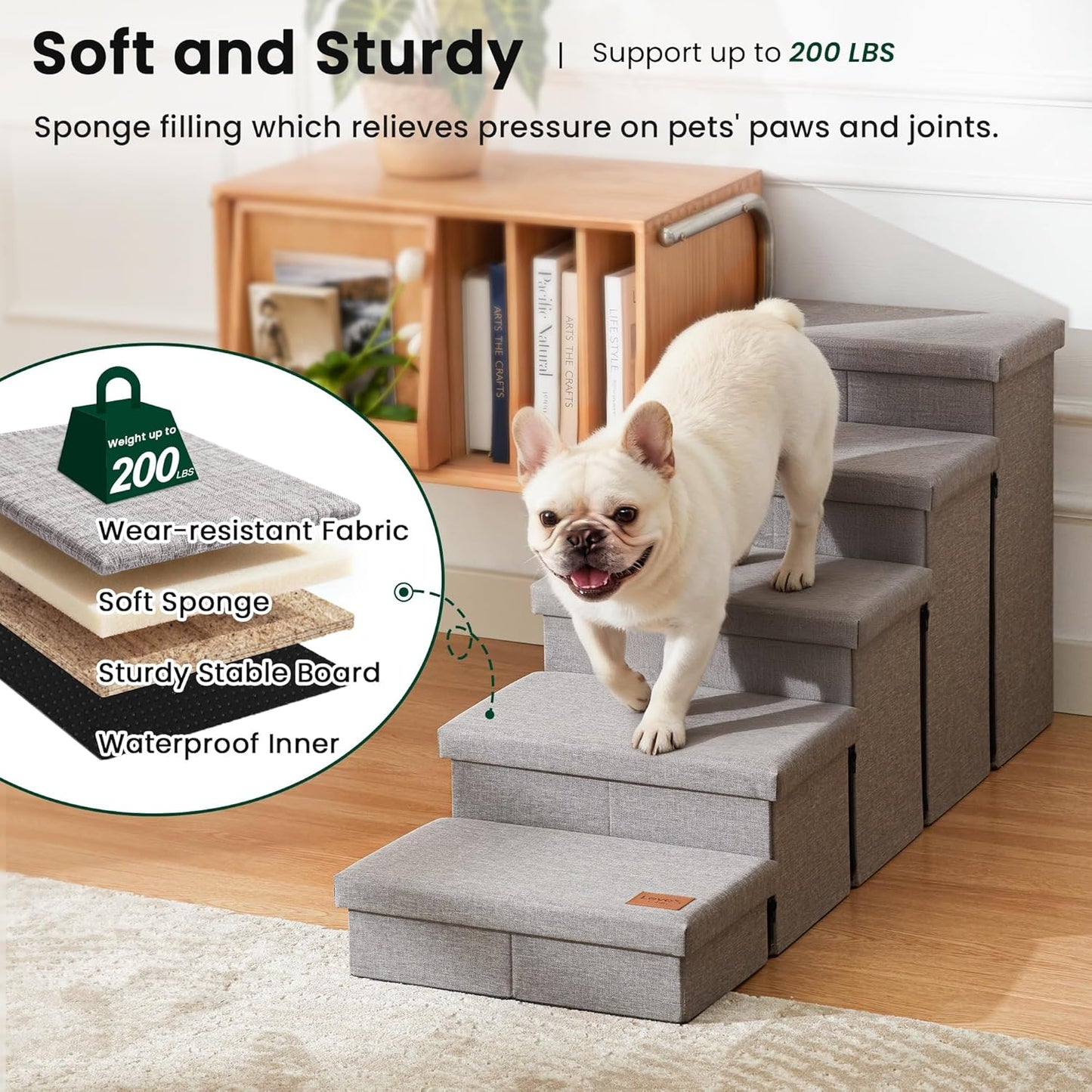 Love's cabin Dog Stairs with Storage 13" H, Foldable Pet Stairs for Small Medium or Large Dogs, Cat Puppy Steps Ramp with Zip up to 150 lbs, Solid Grey, 2 Steps