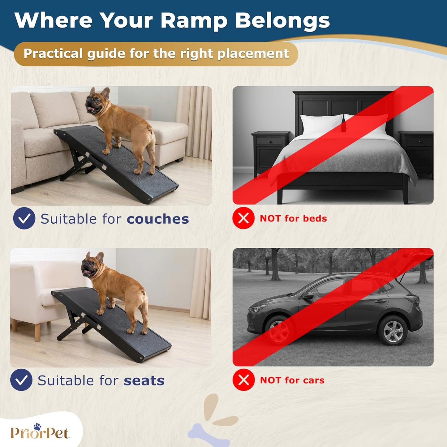 Dog Ramp for Couch – Non-Slip, Sturdy Build Foldable Wooden Dog Ramp – Supports up to 200 lbs – 7 Adjustable Heights (14"–20.5") – Enhanced Stability – Birchwood Pet Ramp for Small Dogs – Gray