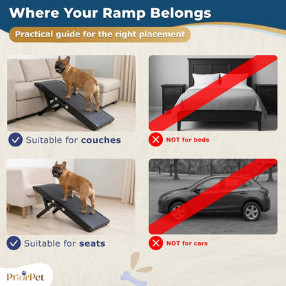 Dog Ramp for Couch – Non-Slip, Sturdy Build Foldable Wooden Dog Ramp – Supports up to 200 lbs – 7 Adjustable Heights (14"–20.5") – Enhanced Stability – Birchwood Pet Ramp for Small Dogs – Gray