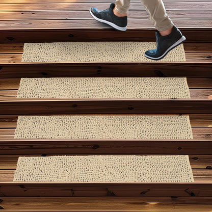 Muddy Mat® Pack of 4 - Soft Chenille Stair Treads Non-Slip Reusable, Super Absorbent Stair Treads for Wooden Steps, Tile & Marble Floor, Easy to Install & Machine Washable - Grey 30'' x 7''
