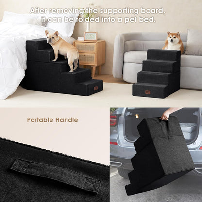 EHEYCIGA Dog Stairs for High Bed 22.5" H, 5-Step Dog Steps for Bed, Pet Steps for Small Dogs and Cats, Non-Slip Balanced Pet Ramp Indoor, Grey