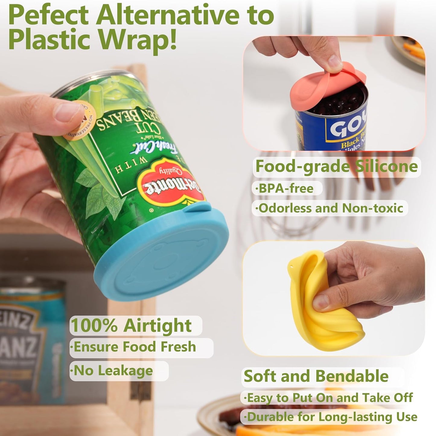 2PCs 3.0-inch Silicone Can Lids for Chef Boyardee | Van Camp's | Goya | Bush's Best | Farmer's Market Can, Can Cover for Canned Goods, Soup Can Cap, Fit Most Standard Size, Dishwasher Safe (Lids ONLY)
