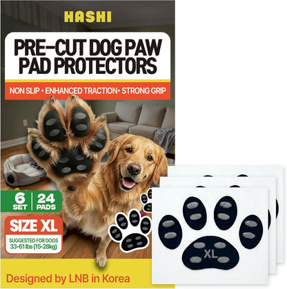 HASHI 24 Pcs Size XXL Pre-Cut Dog Paw Grips, Anti-Slip Traction Pads for Hardwood & Tile Floors, 6 Sets Self-Adhesive Pet Paw Protectors for Senior Dogs, Water-Resistant & Breathable