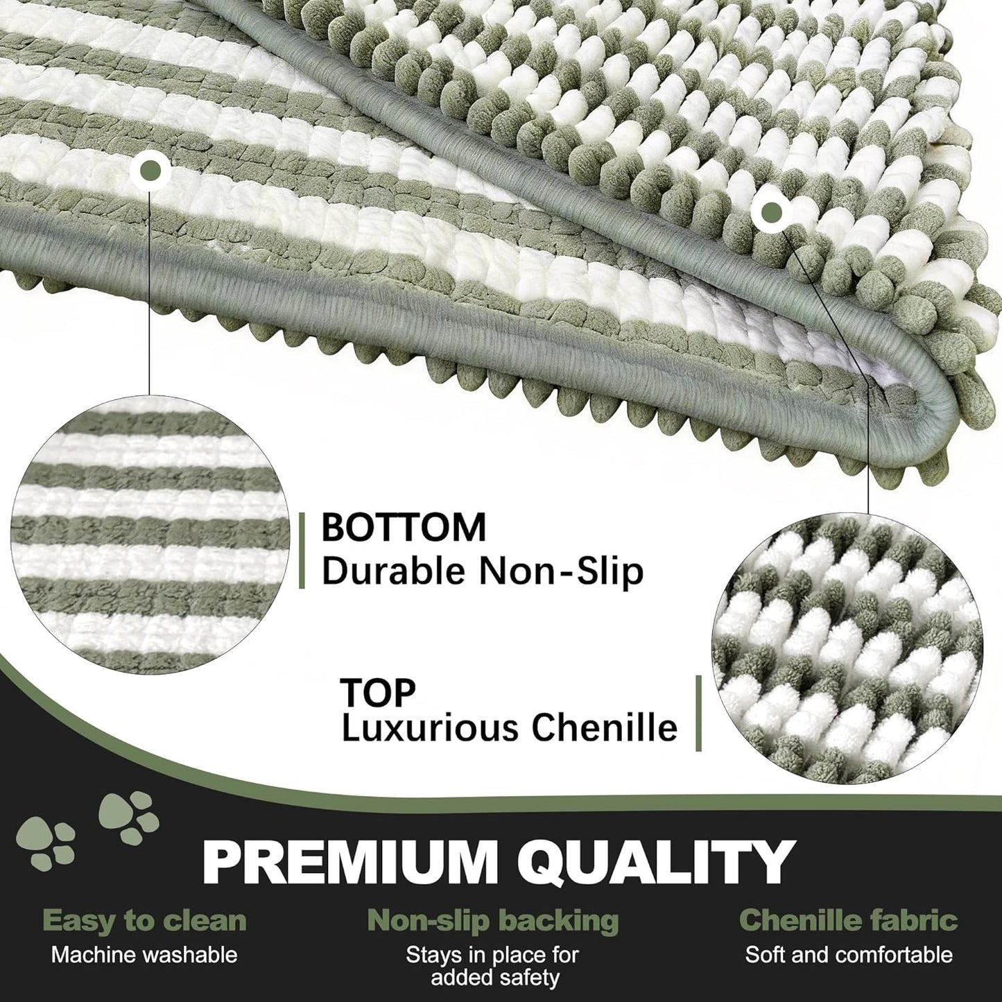 pobopobo Dog Door Mat for Muddy Paws - Absorbent & Washable Chenille Rug, Non-Slip Dirt Trapper for Indoor Outdoor Entryway, Quick Dry Pet Mat for Muddy Dogs (Striped Gray-Blue&White, 24" x 16")