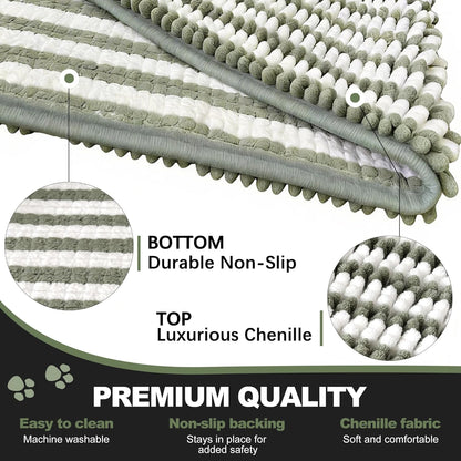 pobopobo Dog Door Mat for Muddy Paws - Absorbent & Washable Chenille Rug, Non-Slip Dirt Trapper for Indoor Outdoor Entryway, Quick Dry Pet Mat for Muddy Dogs (Striped Gray-Blue&White, 24" x 16")