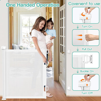 Upgrade 120 inch Retractable Baby Gates, EZIGO Extra Wide Baby Gate for Large Opening Extra Long Mesh Gate for Kids or Pet Dog Gate Child Safety Gate for Stairs Hallways Doorway Indoor Outdoor, Gray