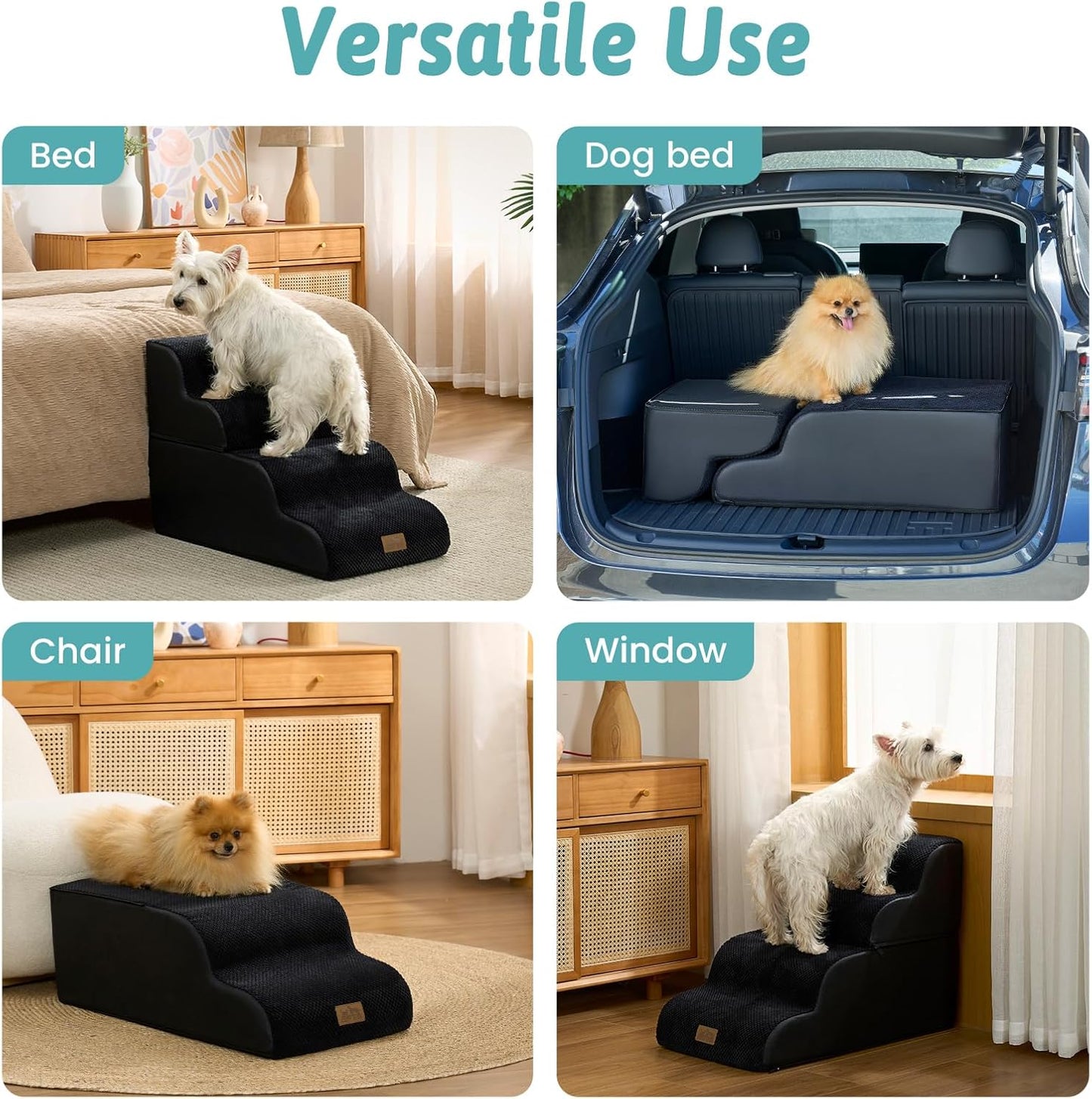 COZY KISS Extra Wide Dog Stairs with Tunnel, Foam Detachable Large Dog Step for Small Pet, Puppy or Cats, Medium Pet Ramp for High Bed, Couch, Sofa or Car, 19.7x33x22.4 inch, 5 Step, Beige