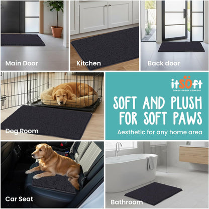 Dog Rugs for Muddy Paws 22x14 | Cleaner Mud Free Floors | Muddy Dogs Mats for Indoor, Dog Mat for Muddy Paws Door Mat Washable, Absorbent Chenille Mud Rug Paw Matt w/ Non Slip Backing, Charcoal Grey