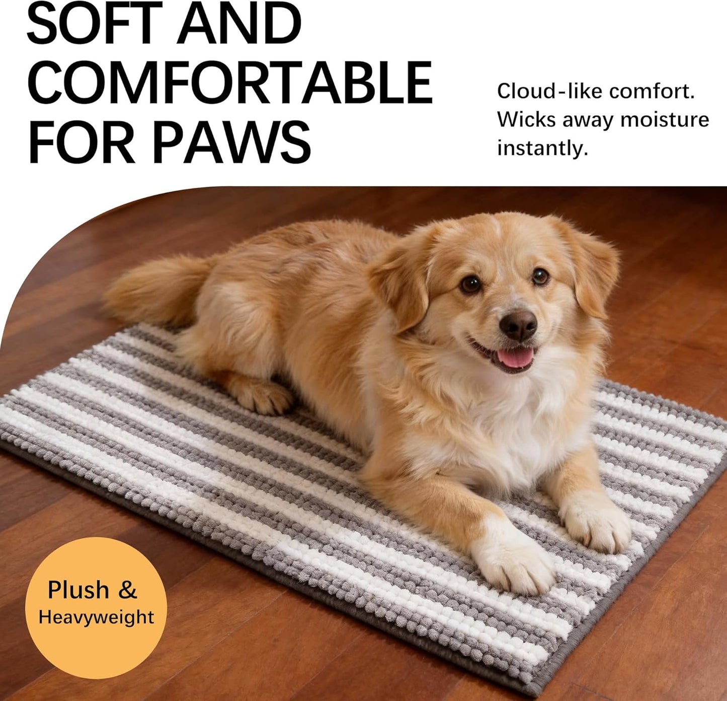 Dog Door Mat for Muddy Paws - Absorbent Quick-Dry Non-Slip Washable Chenille Pet Rug, Indoor Entryway Mat for Front Door & Crate (Brown, 24" L*16" W)