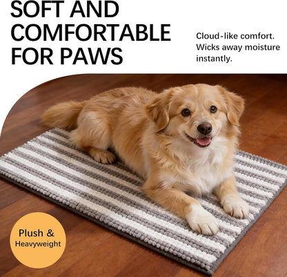 Dog Door Mat for Muddy Paws - Absorbent Quick-Dry Non-Slip Washable Chenille Pet Rug, Indoor Entryway Mat for Front Door & Crate (Brown, 24" L*16" W)