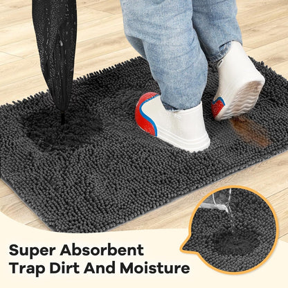 Absorbent Dog Door Mat for Muddy Paws, 60" x 24" Chenille Indoor Mats for Entryway, Trap Dirt Front Door Mat Indoor Entrance Washable Non Slip Soft