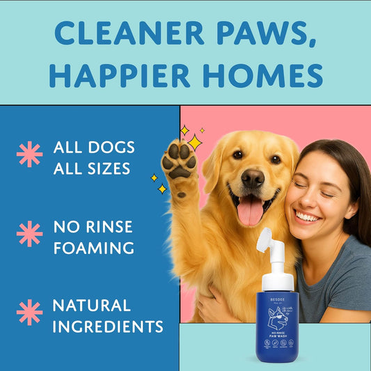 Dog Paw Cleaner – Refillable No-Rinse Paw Wash Bottle + 1 Cleaning Tablet – Hypoallergenic, Eco-Conscious Alternative to Dog Wipes – Gentle Foaming Paw Cleaner for After Walks