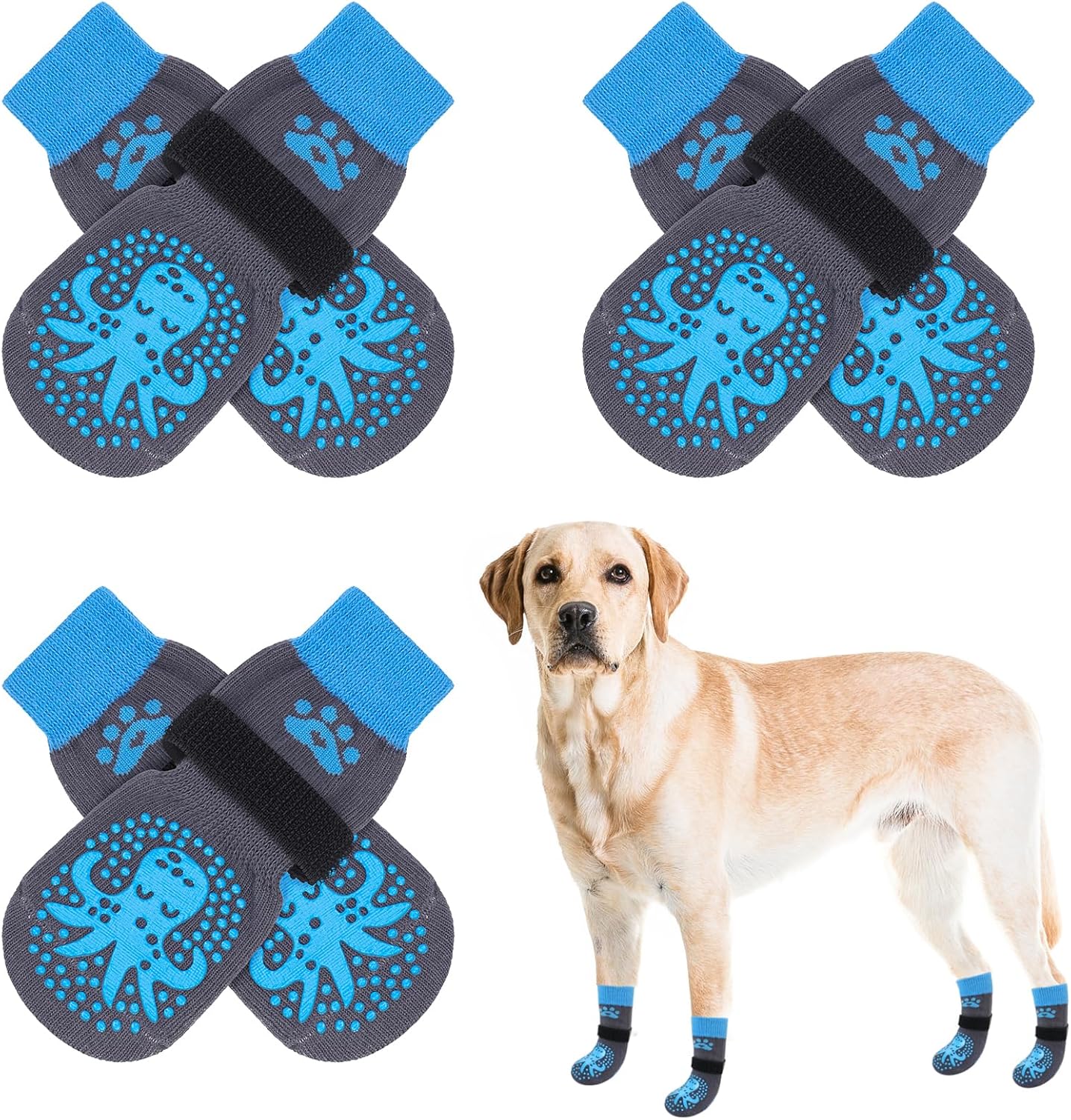 SCENEREAL 6Pcs Anti Slip Dog Socks to Prevent Licking Paws for Hot/Cold Pavement, Dog Grippy Socks for Hardwood Floors, Dog Shoes for Boots & Paw Protectors for Puppy Small Medium Large Senior Dogs