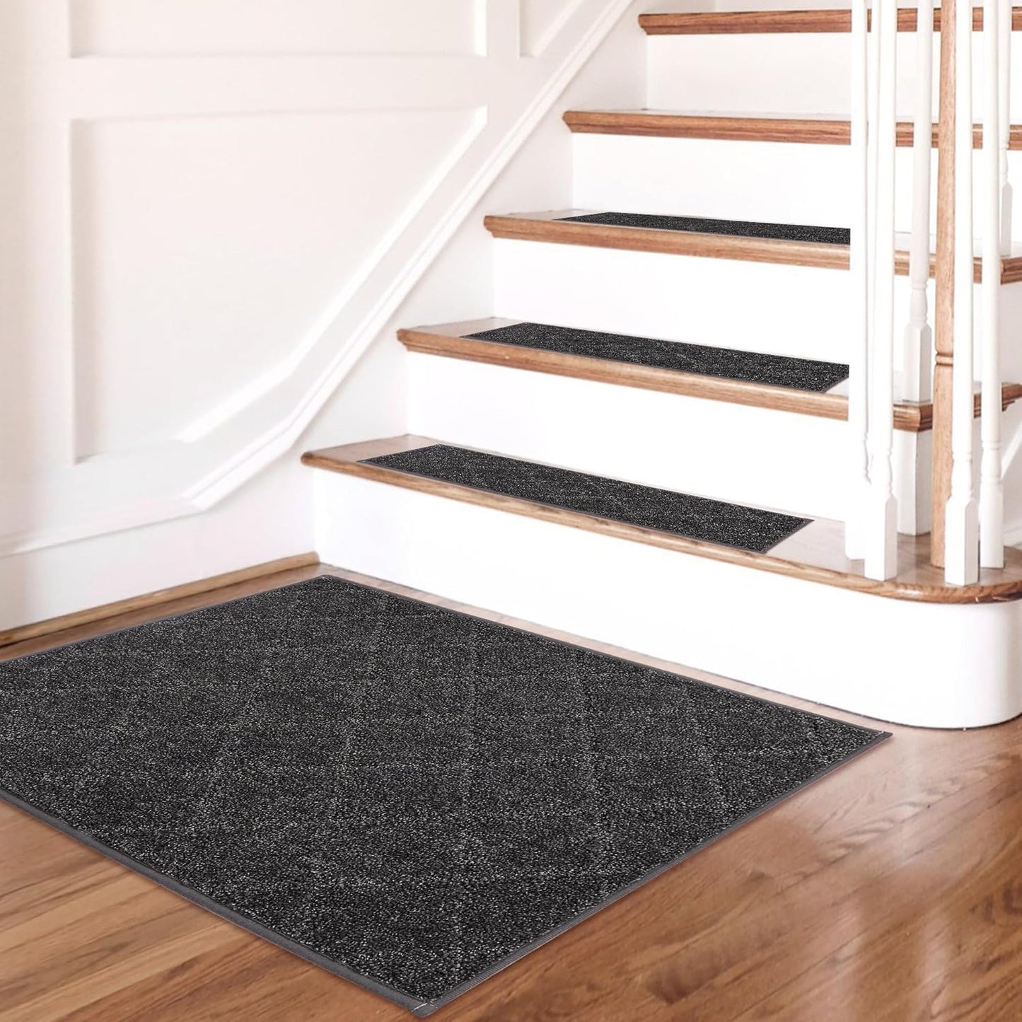 COSY HOMEER Edging Stair Treads Non-Slip Carpet Mat 28inX9in Indoor Stair Runners for Wooden Steps, Edging Stair Rugs for Kids and Dogs, 100% Polyester TPE Backing (7pc, Beige)