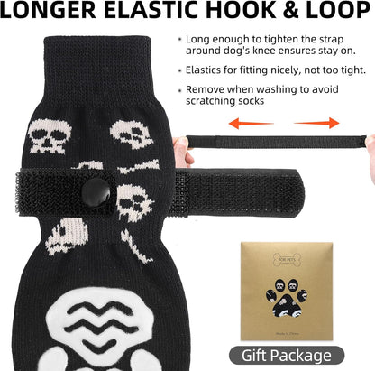 PUPTECK Anti Slip Dog Socks with Double Grippers for Hardwood Floors, Shoes for Hot/Cold Pavement, Boots & Paws Protectors to Prevent Licking, Traction Booties for Senior Small Large Dogs