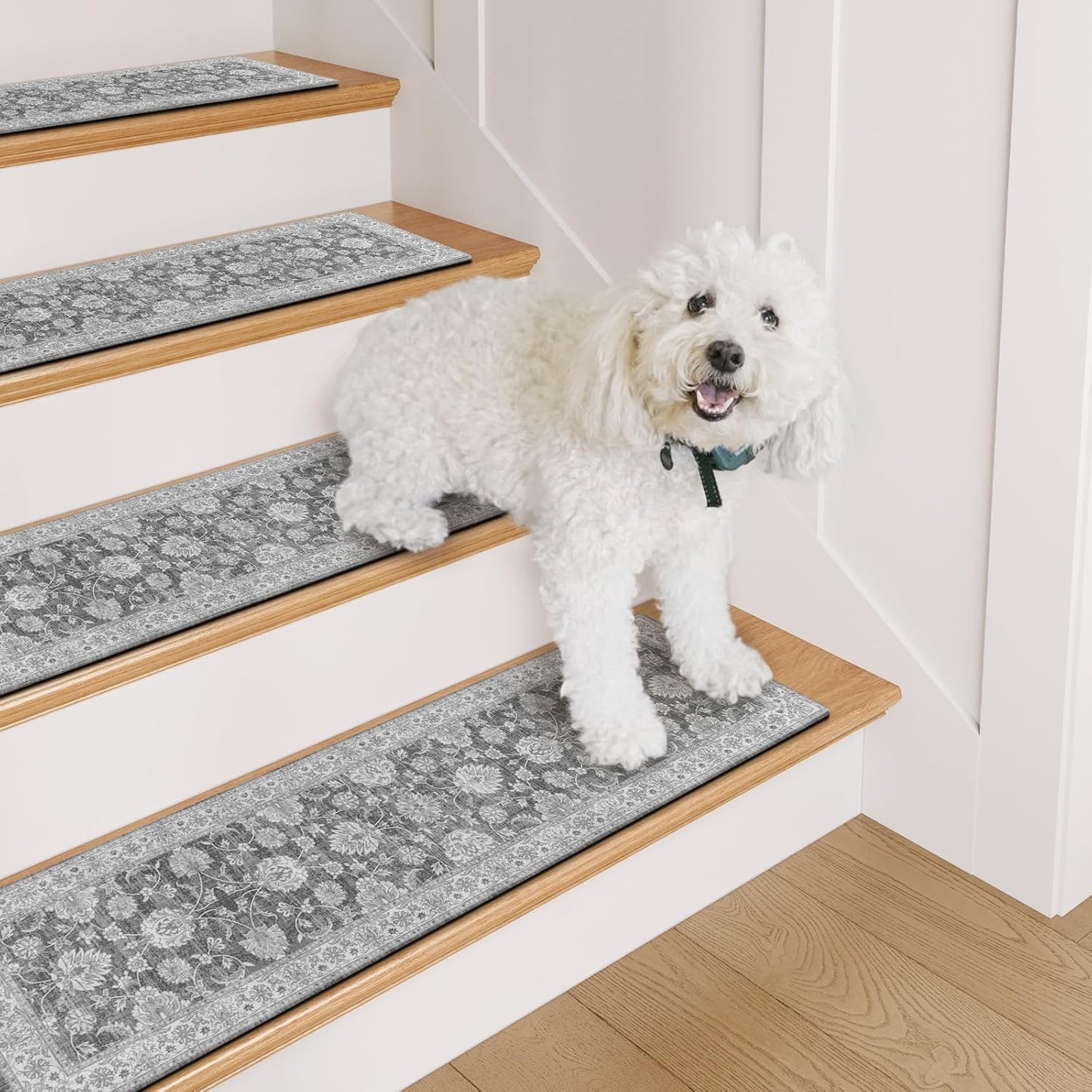 OJIA Extra Non-Slip Stair Treads for Wooden Steps 15PCS, 30"X8" Rubber Indoor Stair Runner Slip Resistant Stair Rugs Safety Mats for Dogs, Kids & Elders, Stairway Grip Step Treads, Gray