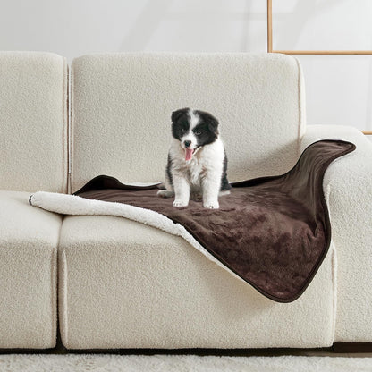 Waterproof Blanket for Bed Couch Sofa, Soft Liquid Pee Proof Pet Blanket for Dog Puppy Cat, Reversible Sherpa Fleece Furniture Protector (Dark Purple, 50x60 inches)
