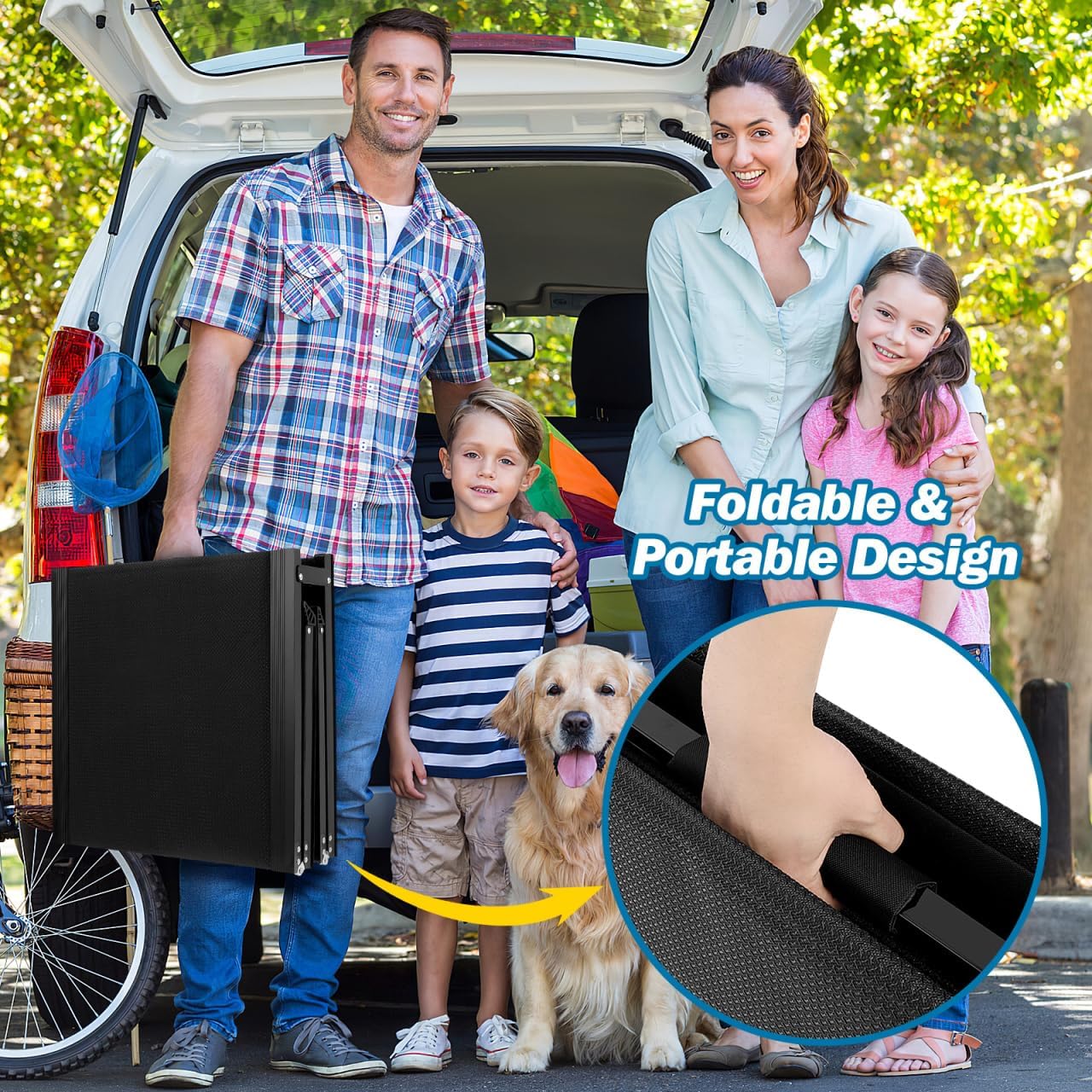 CALLARON 71''x 20'' Dog Ramp for Car, Foliding Dog Ramp with Non-Slip Rug Surface, Extra Wide Long Pet Stairs Supports Up to 300 LBS, Slow Slope Dogs Stairs for SUV, Truck, Large & Senior Pets