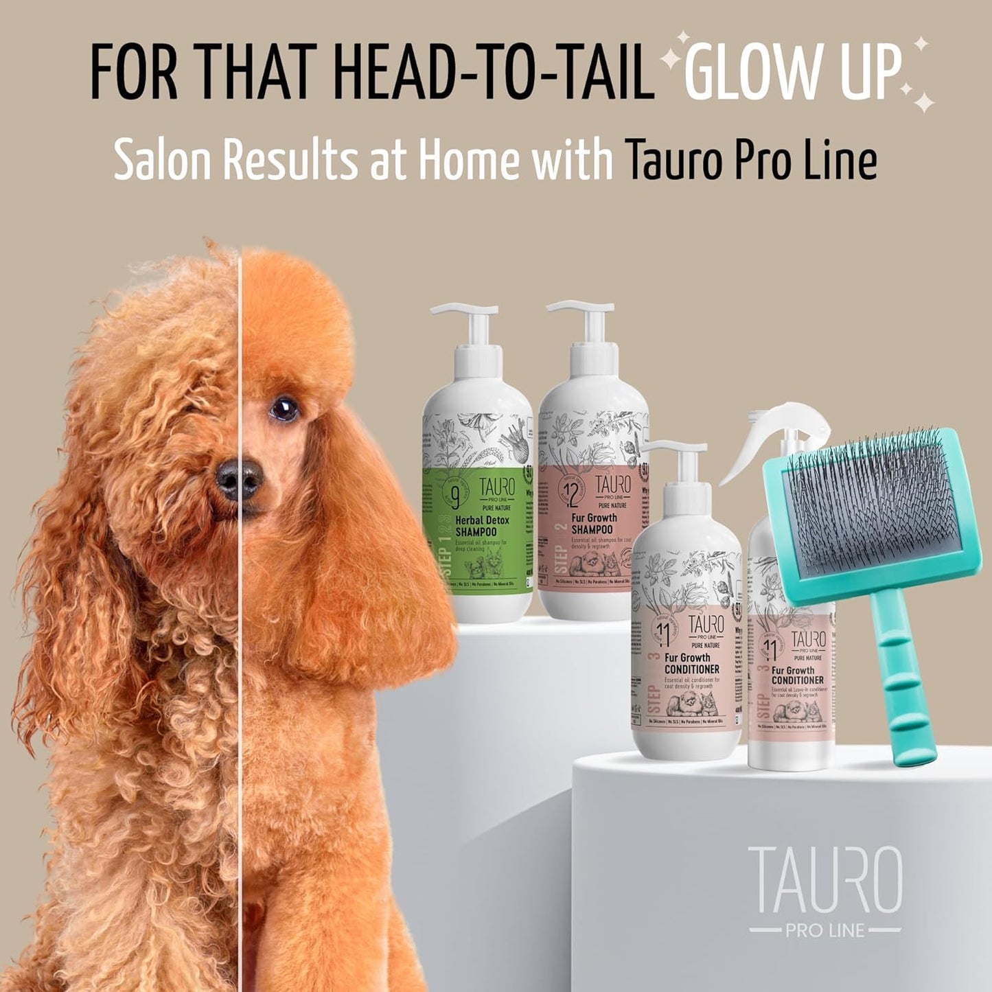 Tauro Pro Line Deshedding Slicker Brush for Dogs & Cats, Soft Pins for Gentle Dematting & Detangling, Grooming Tool for Long & Wavy Coats, Ideal for Spaniels, Non-Slip Grip, Purple, Large Size (L)