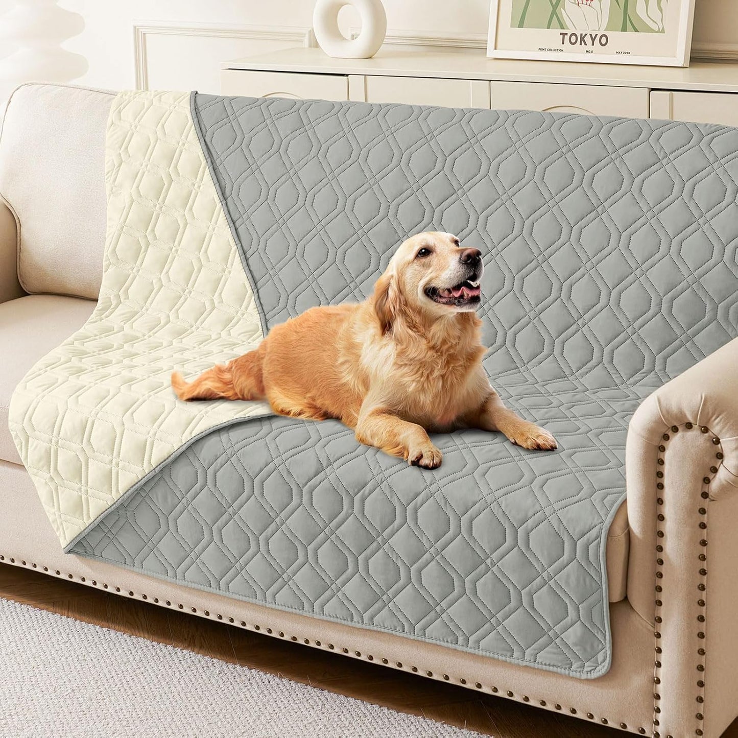 hyha Waterproof Dog Bed Blanket, Soft Pet Blankets, Waterproof Couch Cover for Dogs, Reversible Sofa Covers Washable for Furniture (30x70 Inch, Taupe/Beige)