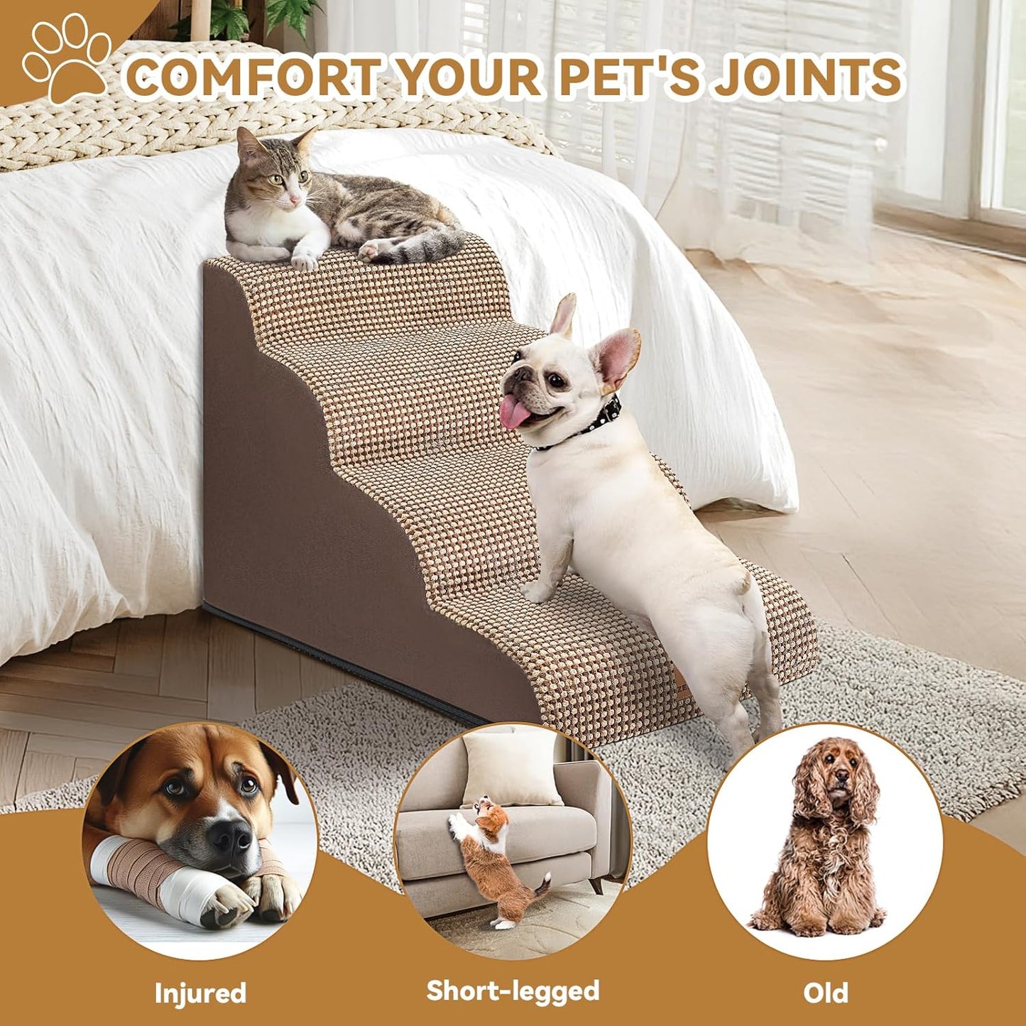 Zerbuger Dog Ramp and Stair for Bed 16" H-20 H,3-Step Cat Stair for Sofa and Chair,4-Step Dog Ramp for High Bed and Window,Durable Nonslip Fabric Cover for Indoor (Purple-20 H, Pet Friendly, 4)