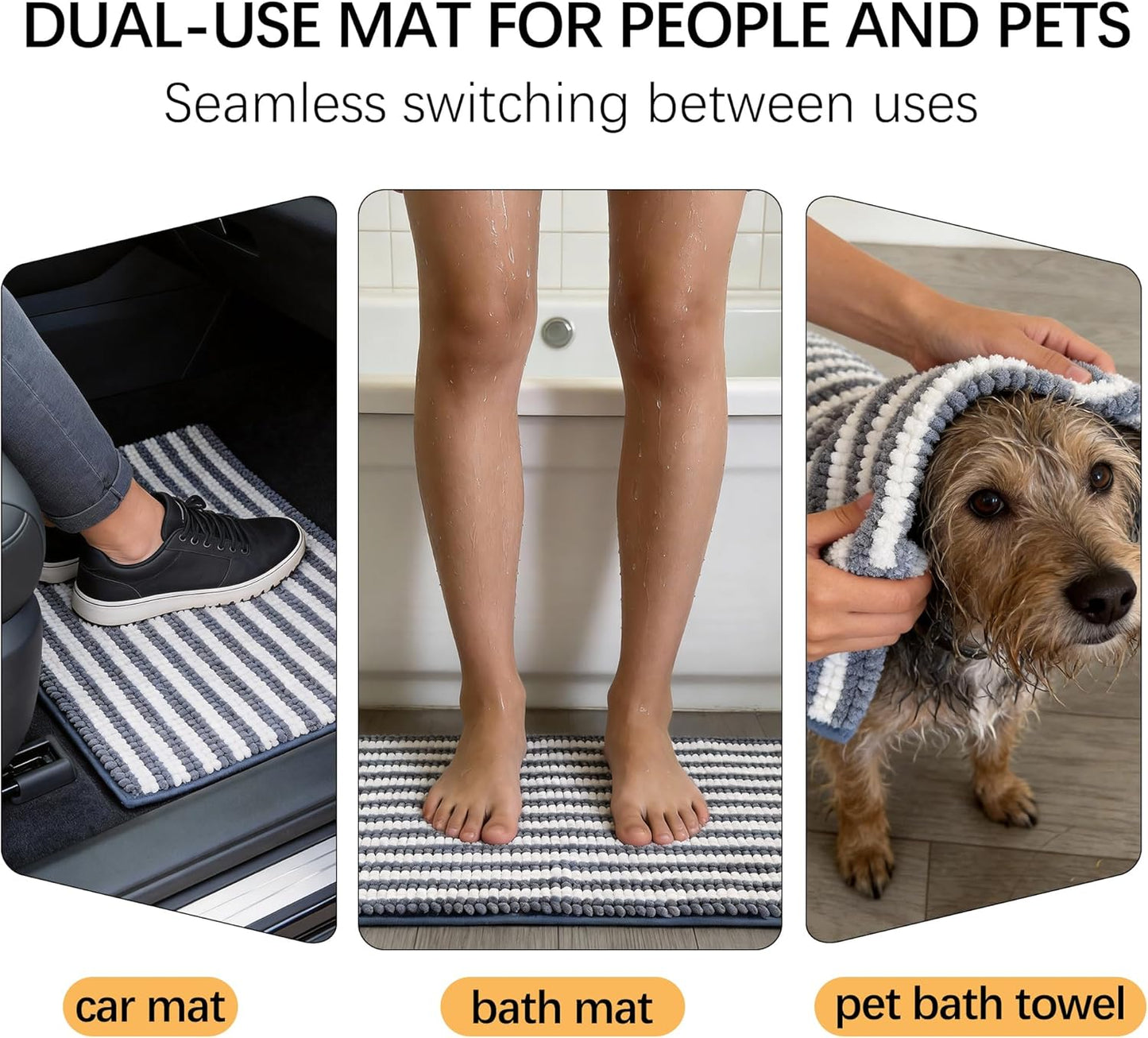 Dog Door Mat for Muddy Paws - Absorbent Quick-Dry Non-Slip Washable Chenille Pet Rug, Indoor Entryway Mat for Front Door & Crate (Brown, 24" L*16" W)
