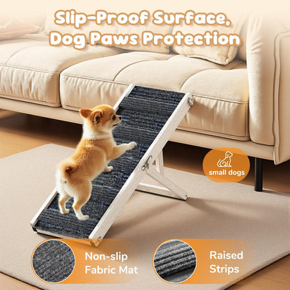 Pawaboo Foldable Dog Ramp, Small Dog Ramp for Couch, 4 Adjustable Height from 13'' to 21", Stable Pet Steps with Non-Slip Pad, Portable Pet Ramps Use for Couch Sofa Stairs, Wood