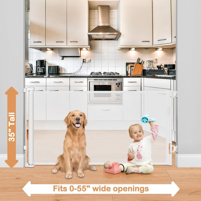 Retractable Dog Gate for The House 33" Tall X 55" Wide Mesh Baby Gate Retractable Baby Gates for Doorways Scratch-Resistant Outdoor Dog Gates Indoor Prevent Kids or Pets from Crawling Under, Gray