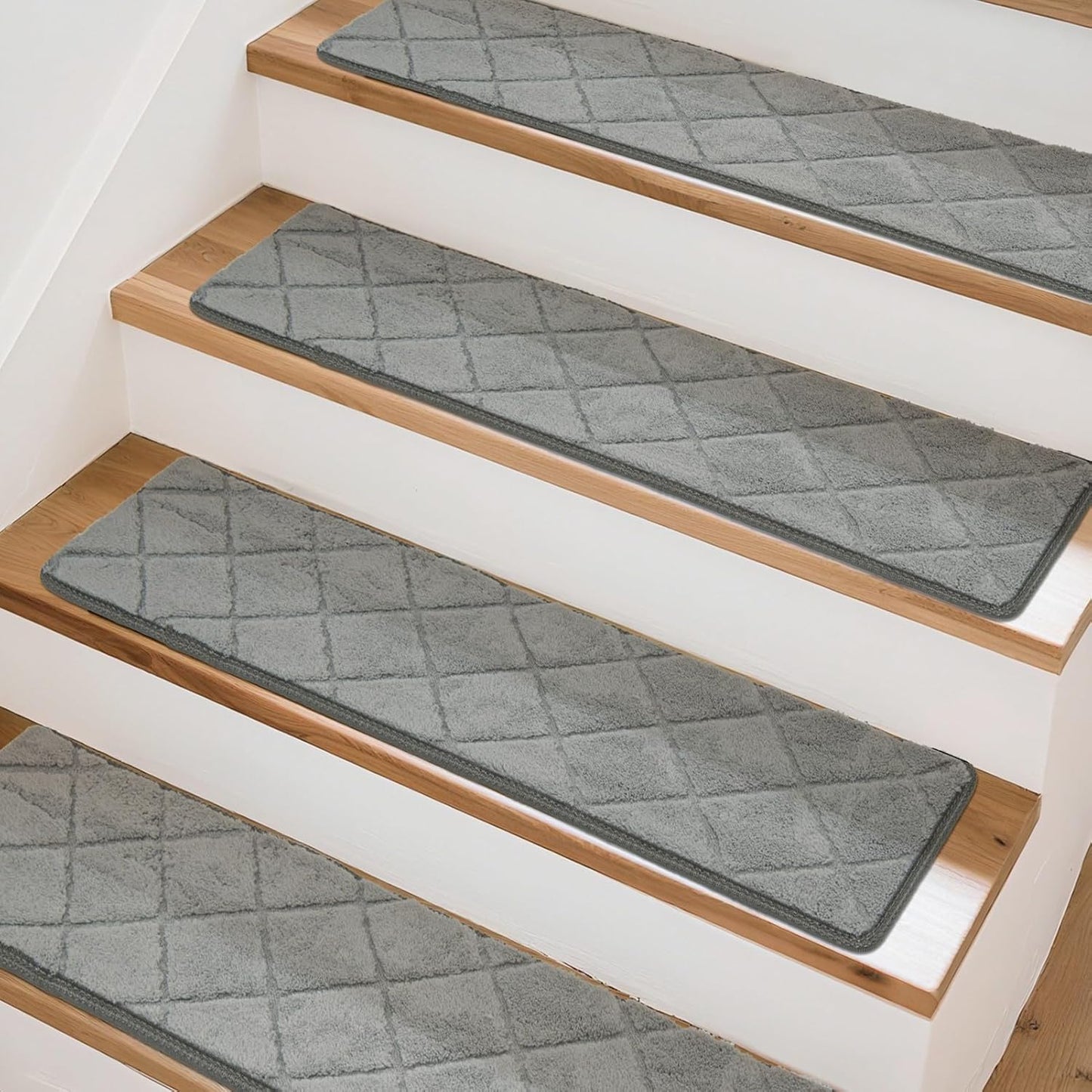 Art3d Stair Treads for Wooden Steps 15Pcs, 8" X 30" X 0.3" Non Slip Stair Runner Rugs with Reusable Adhesive for Elders Kids and Dogs, Washable Peel and Stick Stair Treads Carpet, Gray