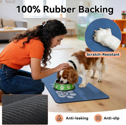 Dog Food Mat - Absorbent Cat Dog Bowl Mat for Food and Water, Quick Dry Pet Food Mats for Floors with Waterproof Rubber Backing, Puppy Cat Feeding Mats for Messy Drinkers,12"x20", Dark Grey