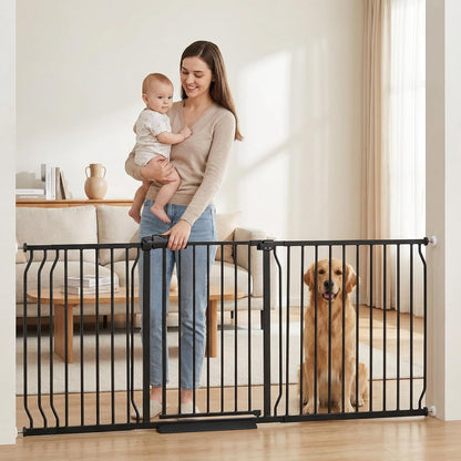 Extra Wide Baby Gate Tension Indoor Safety Gates Black Metal Large Pressure Mounted Pet Gate Walk Through Long Safety Dog Gate for The House Doorways Stairs (62.2"-66.93"/158-170CM, Black)