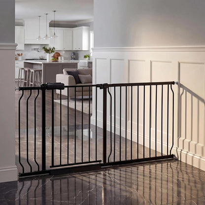 Extra Wide Baby Gate 85.8-90.5" Dog Gate Indoor Pressure Mounted No Drill Safety Gate for Large Entries, Kitchen,Stairs & Doorways, Black Metal Indoor Pet Gate for Kids & Dogs