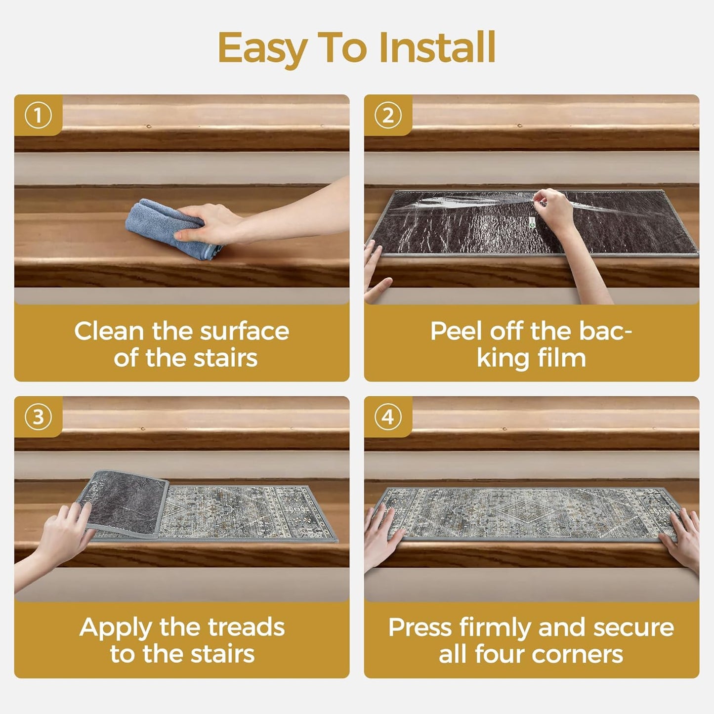 sarben Non Slip Stair Treads for Wooden Steps 15PCS - 8"x30" Indoor Safety Carpet, Edging Mats with TPE Adhesive Backing, Pet and Elderly Friendly Stair Rugs (Taupe) - Colors A