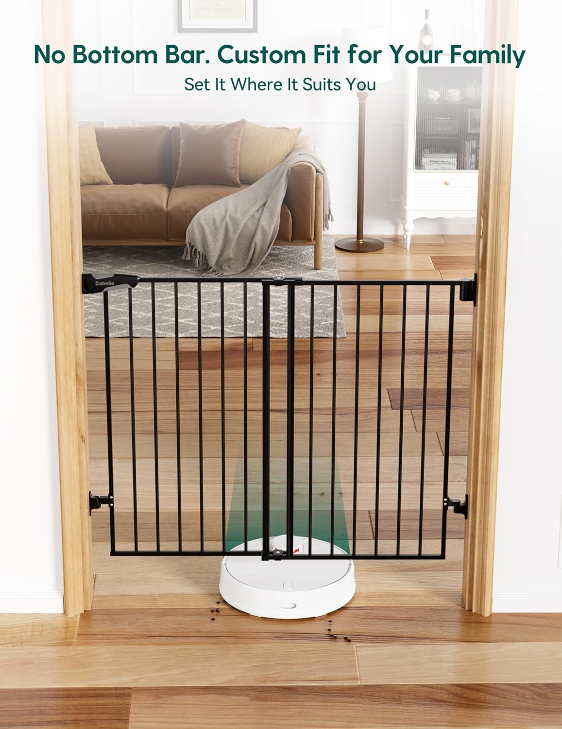 Babelio Baby Gate for Stairs, Kitchen & Doorways, 26-43" W 28" H No Bottom Bar| Easy Installation| One-Handed Operation| Auto-Close| Hardware Mount (Drill Needed) Safety Dog/Pet Gate Indoor (White)