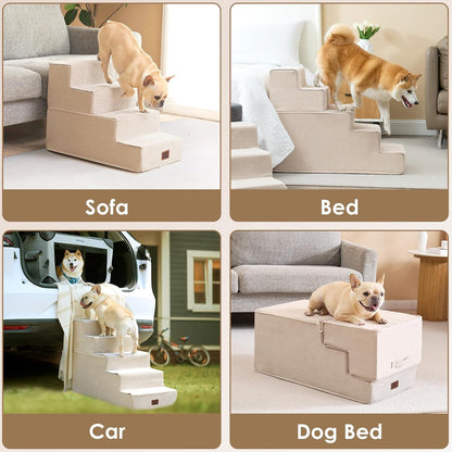 EHEYCIGA Dog Stairs for High Bed 22.5" H, 5-Step Dog Steps for Bed, Pet Steps for Small Dogs and Cats, Non-Slip Balanced Pet Ramp Indoor, Grey