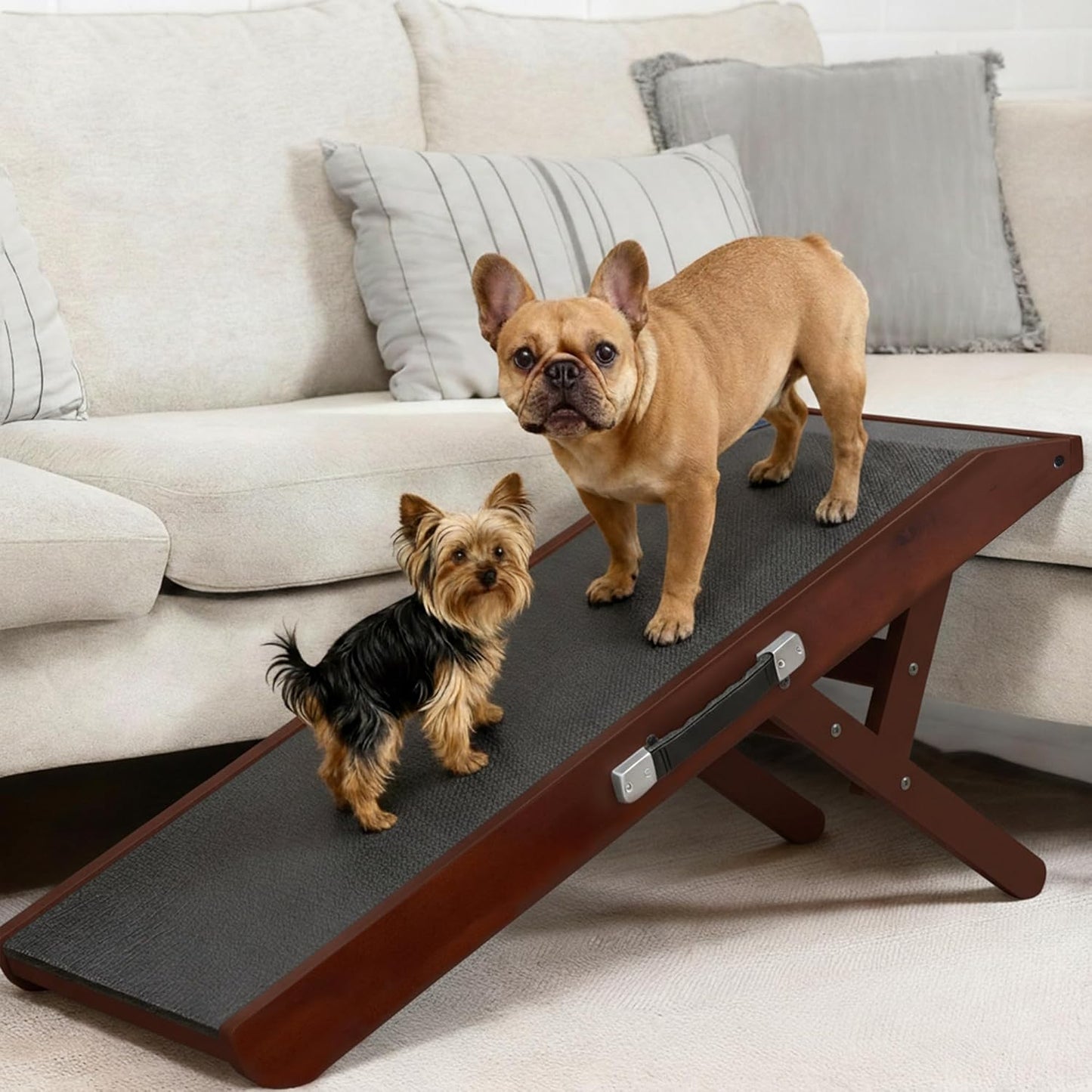 Dog Ramp for Couch – Non-Slip, Sturdy Build Foldable Wooden Dog Ramp – Supports up to 200 lbs – 7 Adjustable Heights (14"–20.5") – Enhanced Stability – Birchwood Pet Ramp for Small Dogs – Gray