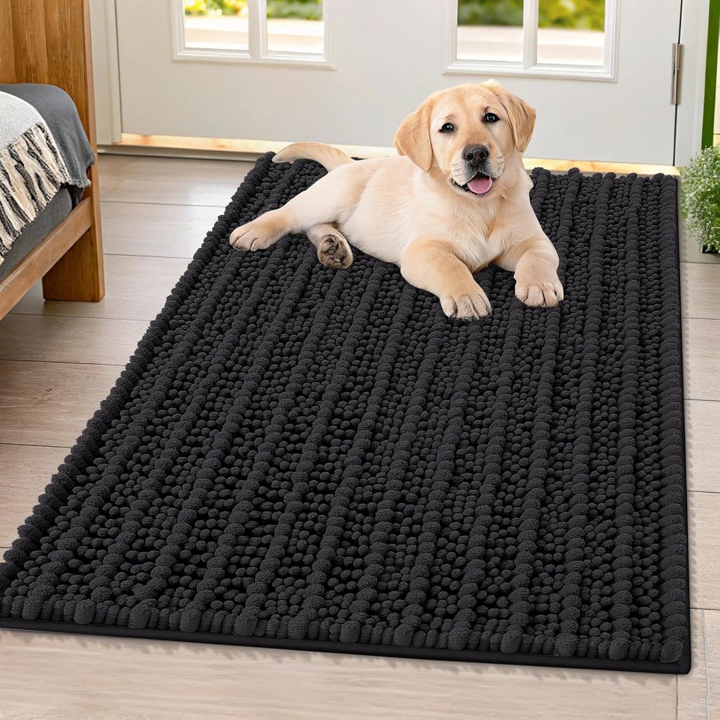 Smiry Dog Door Mat for Muddy Paws 30x20, Extra Soft Absorbent Chenille Doormat, Trap Moisture and Dirt, Non-Slip Machine Washable Front Door Mat for Indoor Entrance Inside Floor, Grey