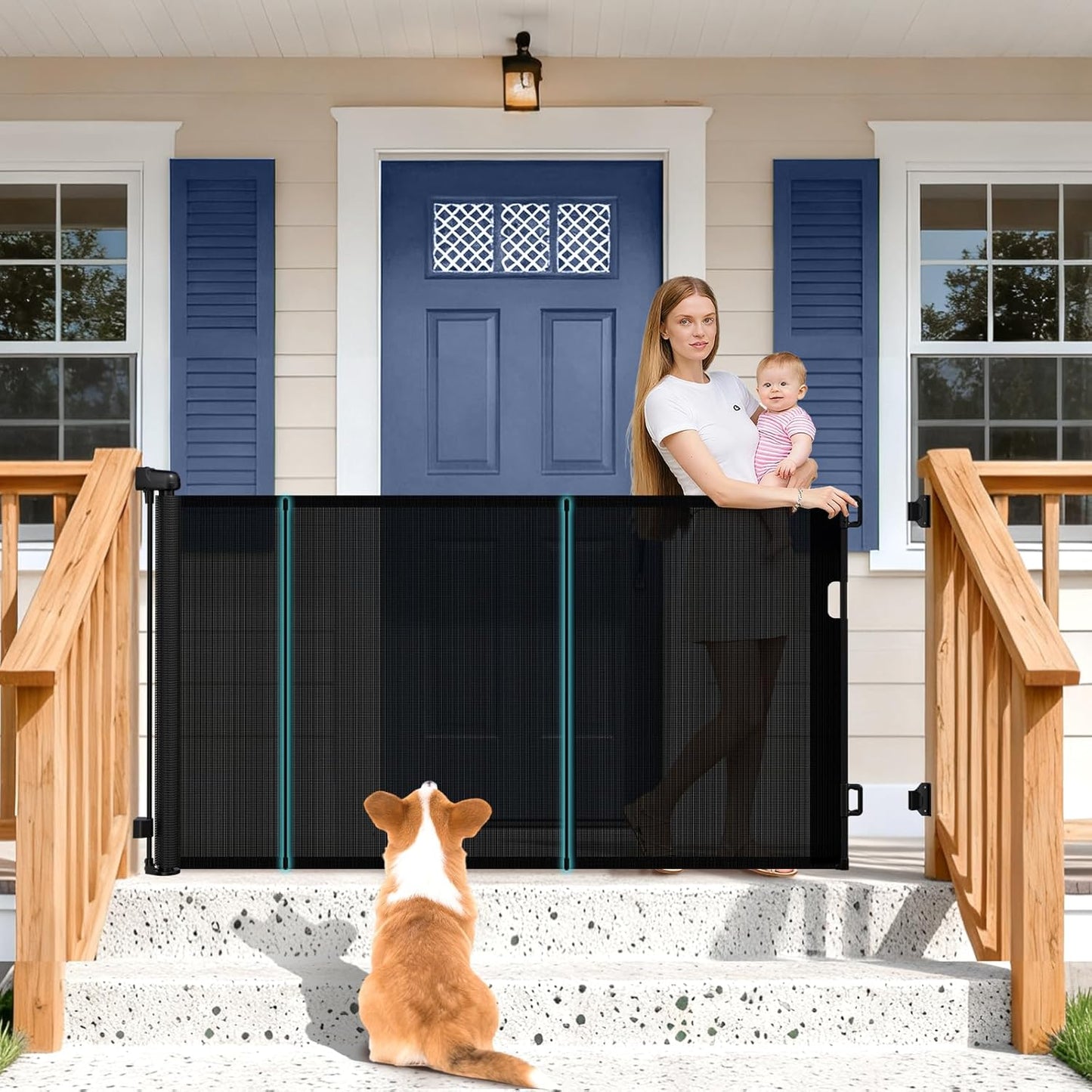 160 Inch Retractable Baby Gates Extra Wide, 42 Inch Extra Tall Retractable Gate, 13 FT Reinforced Retractable Dog Gate with Reinforcement Rod to Prevent Crawling Through, for Doorways, Stairs, Hallway