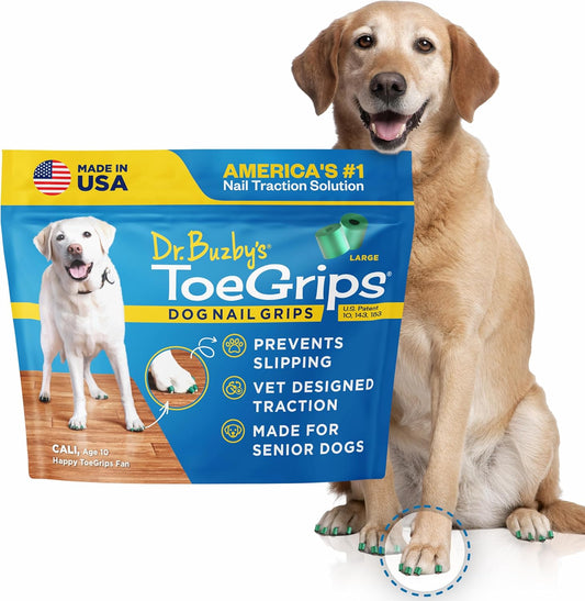 Dr Buzby's Large ToeGrips for Dogs - Instant Traction on Wood/Hardwood Floors - Anti Slip Relief - Grippers for Senior Dogs - Stop Sliding Instantly - Rubber Nails for Paws - 1 Pack (20 Grips)