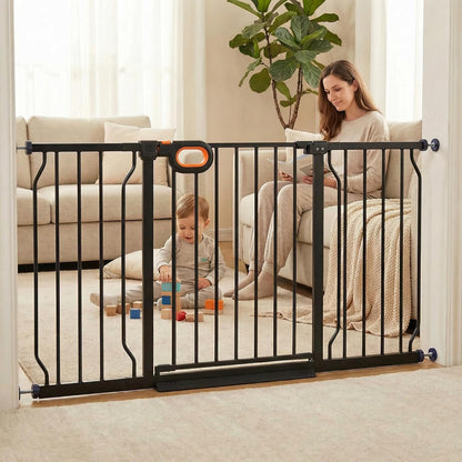 Baby Gates Extra Wide for Doorways 90.6-95.2 Inch Extra Wide Pressure Mounted Baby Dog Gate for the House Indoor Large Openning Metal Safety Gate No Drilling with Walk-Through Door,Black