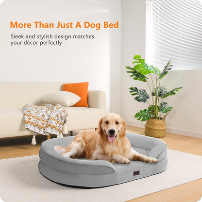 Dwanton Orthopedic Dog Bed for Medium Dogs with Gel Memory Foam, Waterproof Dog Sofa, Washable Pet Bed with Four Sided Bolster Cushion, Removable Cover & Non-Slip Bottom, 36", Dark Gray