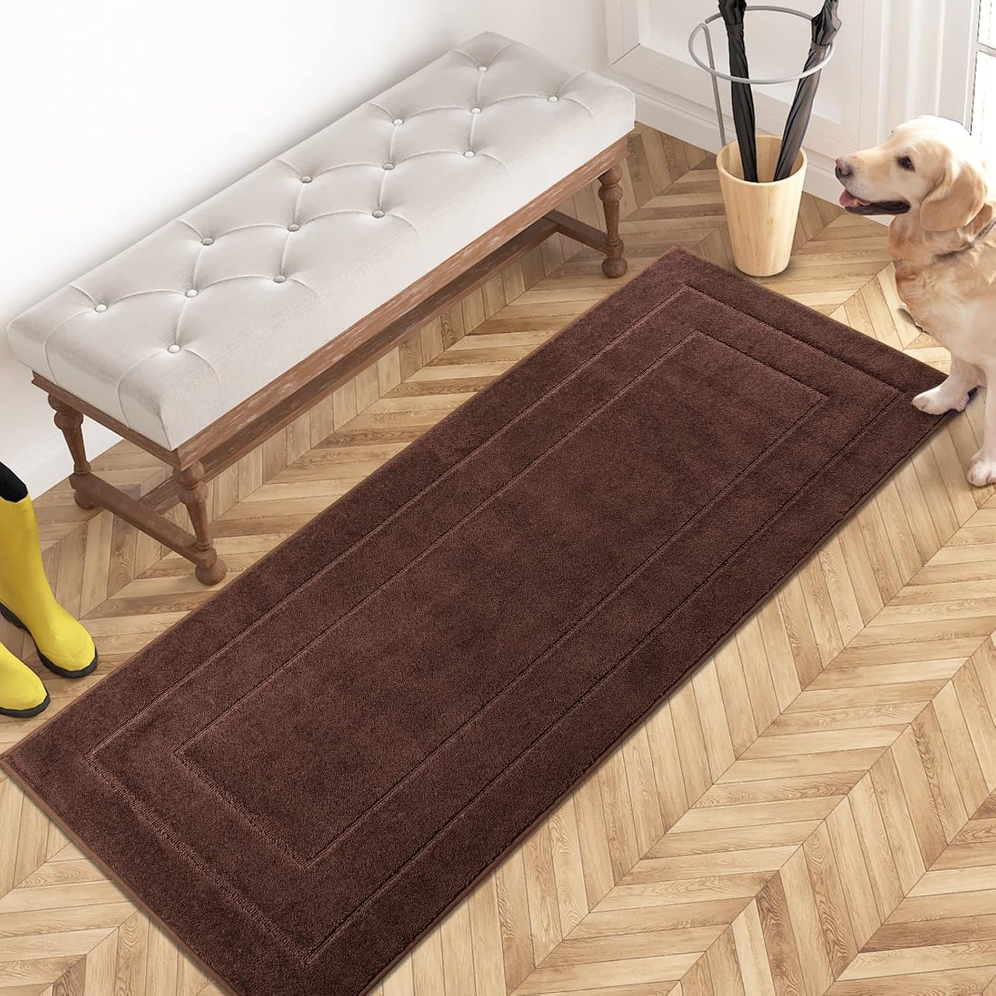 PURRUGS Dirt Trapping Door Mat 32" x 47", Non-Slip/Skid Machine Washable Entryway Rug, Dog Doormat, Super Absorbent Welcome Mat for Muddy Wet Shoes and Paws, Grayish Brown