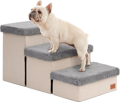 Love's cabin Dog Stairs with Storage 13" H, Foldable Pet Stairs for Small Medium or Large Dogs, Cat Puppy Steps Ramp with Zip up to 150 lbs, Solid Grey, 2 Steps
