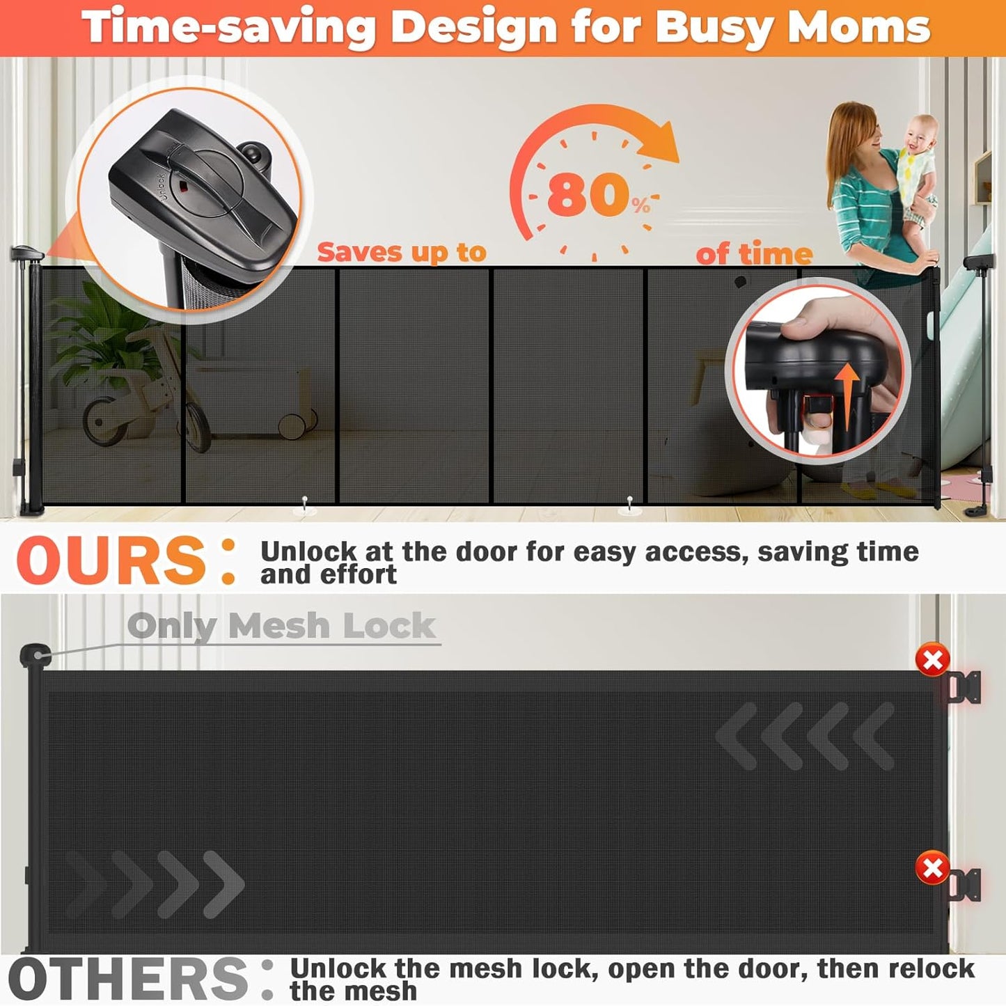19.7ft Retractable Baby Gates Dog Gate - 236" Extra Wide Expandable Child Safety Gate,37" Tall Toddler Pet Mesh Gate with Reinforced Strips for Doorways,Stairs,Hallways,Outdoor & Indoor Large Openings