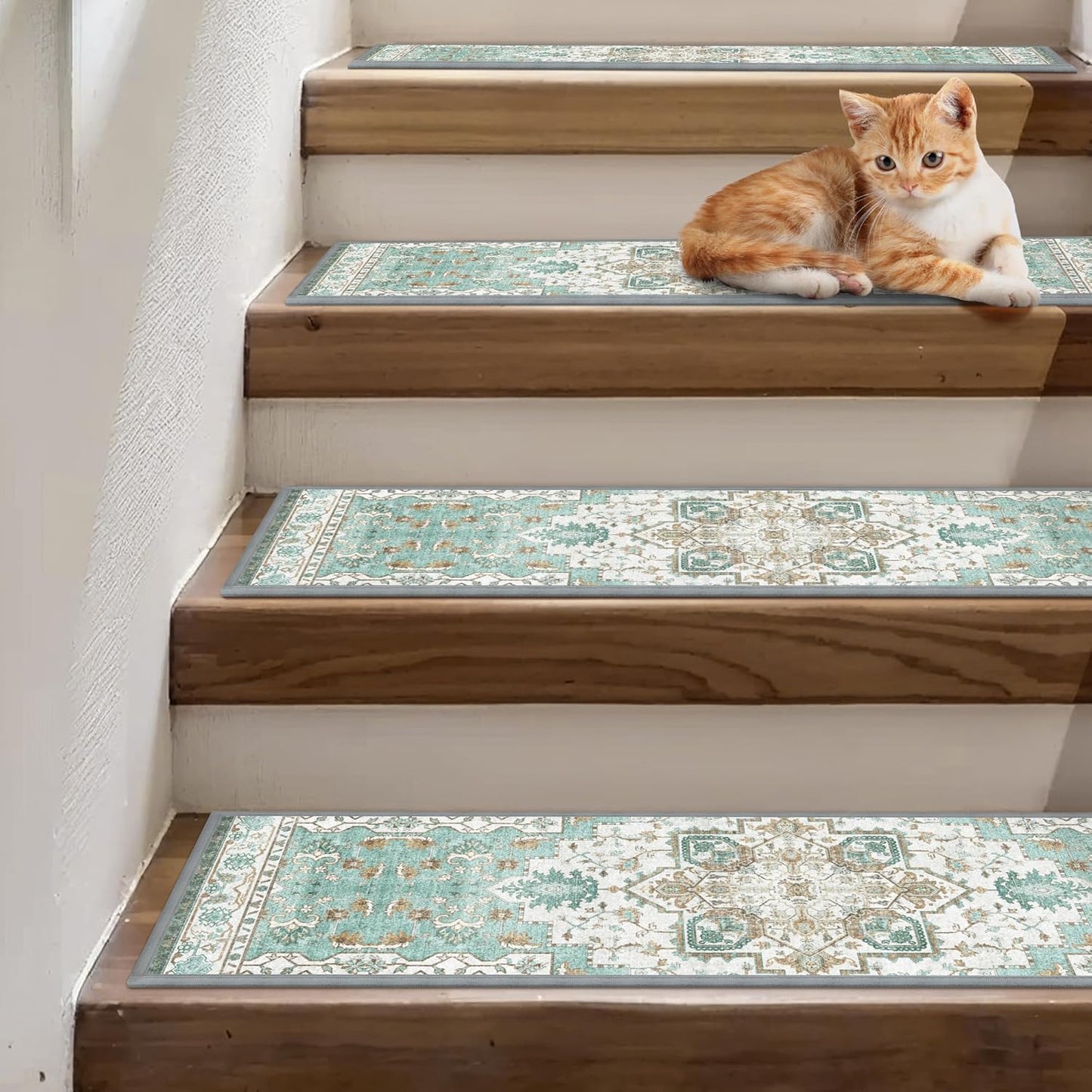 sarben Non Slip Stair Treads for Wooden Steps 15PCS - 8"x30" Indoor Safety Carpet, Edging Mats with TPE Adhesive Backing, Pet and Elderly Friendly Stair Rugs (Taupe) - Colors A