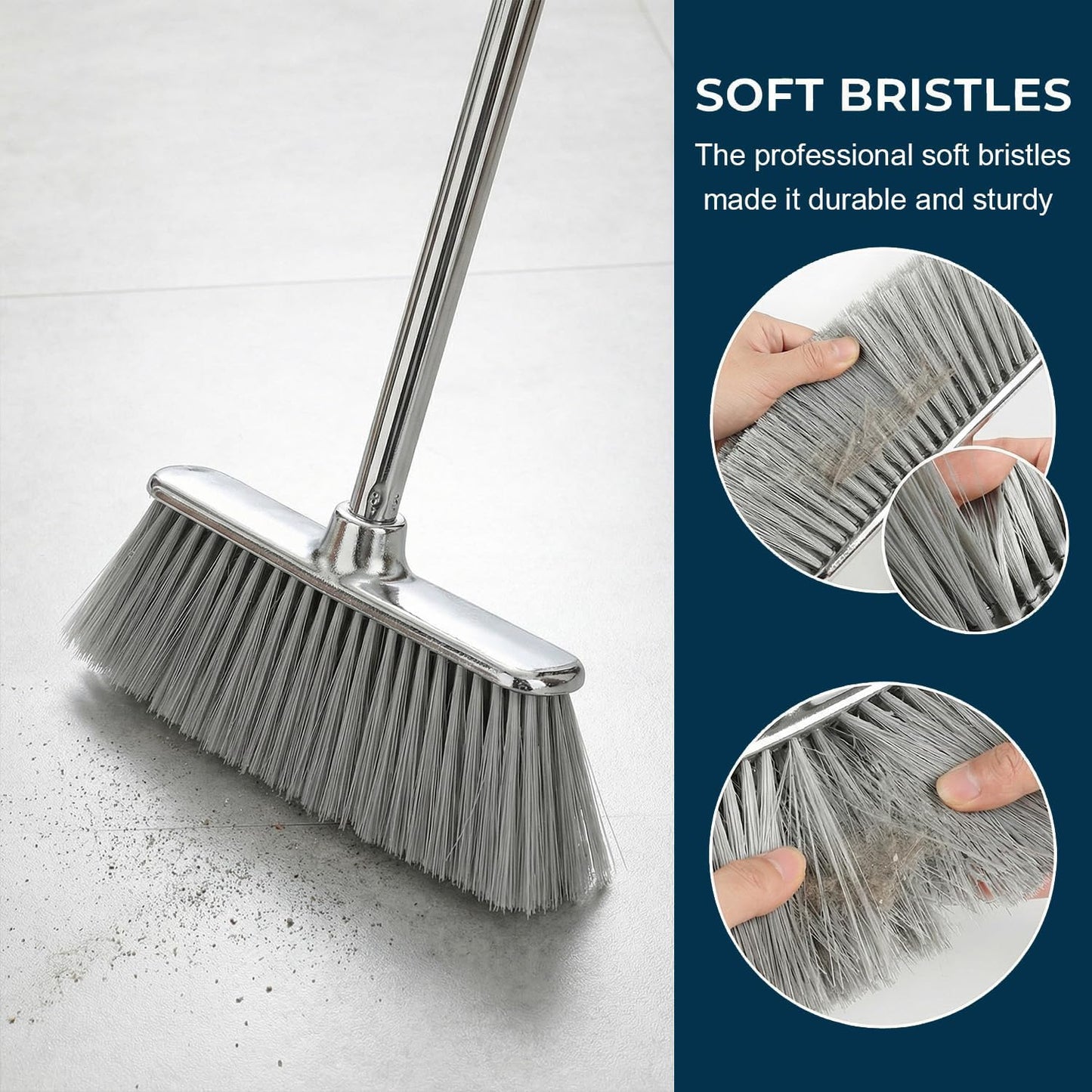 Indoor Soft Bristles Angle Sweeping Broom with Long Handle for Kitchen Hardwood Floor Cleaning