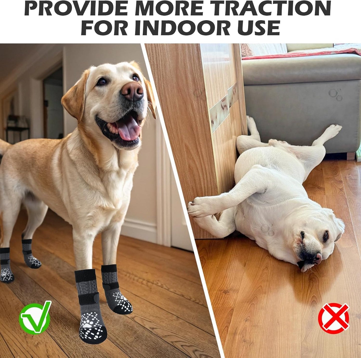 EXPAWLORER Anti Slip Dog Socks to Prevent Licking Paws, Dog Shoes for Hot Pavement, Dog Booties for Small Medium Large Senior Dogs, Traction Control Boots & Paw Protectors for Hardwood Floors