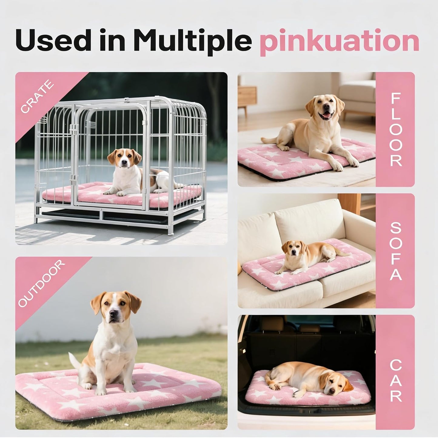Dog Bed Mat, Reversible Crate Pad & Cute Dog Bed - Machine Washable Kennel Mat with Ultra Soft for Small Dogs (Cool/Warm), 24" x 18", Grey&Star