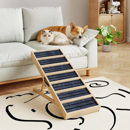 COZIWOW Dog Ramp for Bed, Couch, Car - 39" L Adjustable Pet Ramp for Dogs to Get on Bed with High Traction, Wooden Dog Steps of 4 Height (16"- 22") for Small Medium Large Dogs, up to 132 LBS